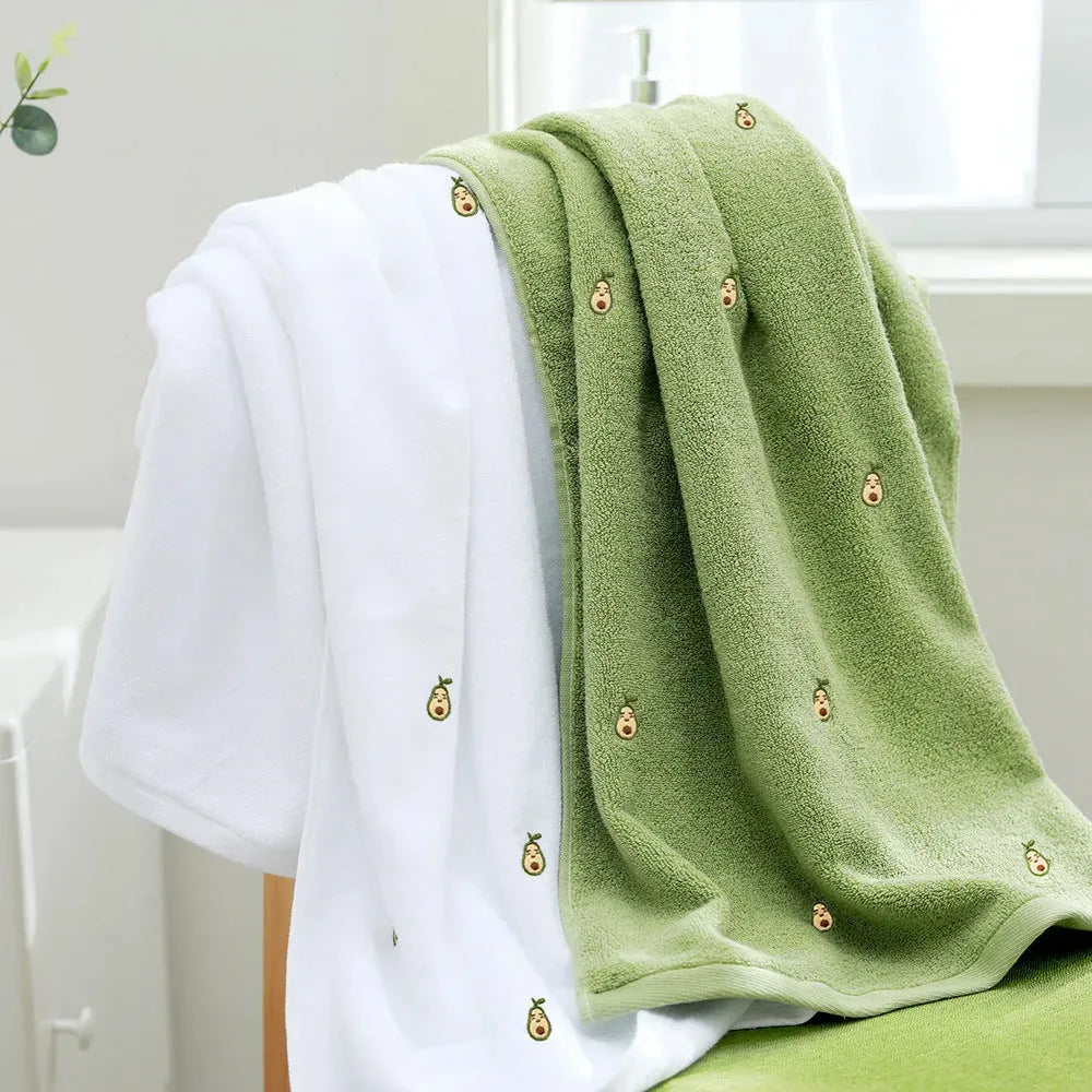 Full Embroidery Avocado Cotton Bath Towel - Bellarte Enchanté Full Embroidery Avocado Cotton Bath Towel